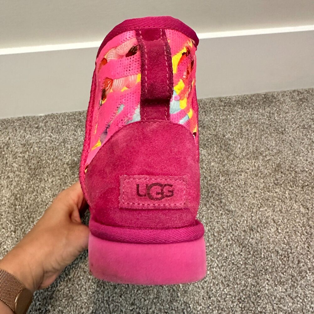 UGG Classic Mini Tiger Flower Sequin Pink Boots 1124951 Women's 8 - Picture 8 of 13